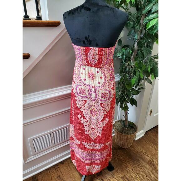 Angle Women's Red Floral 100% Rayon Off The Shoulder Long Maxi Dress Size M - Picture 7 of 12